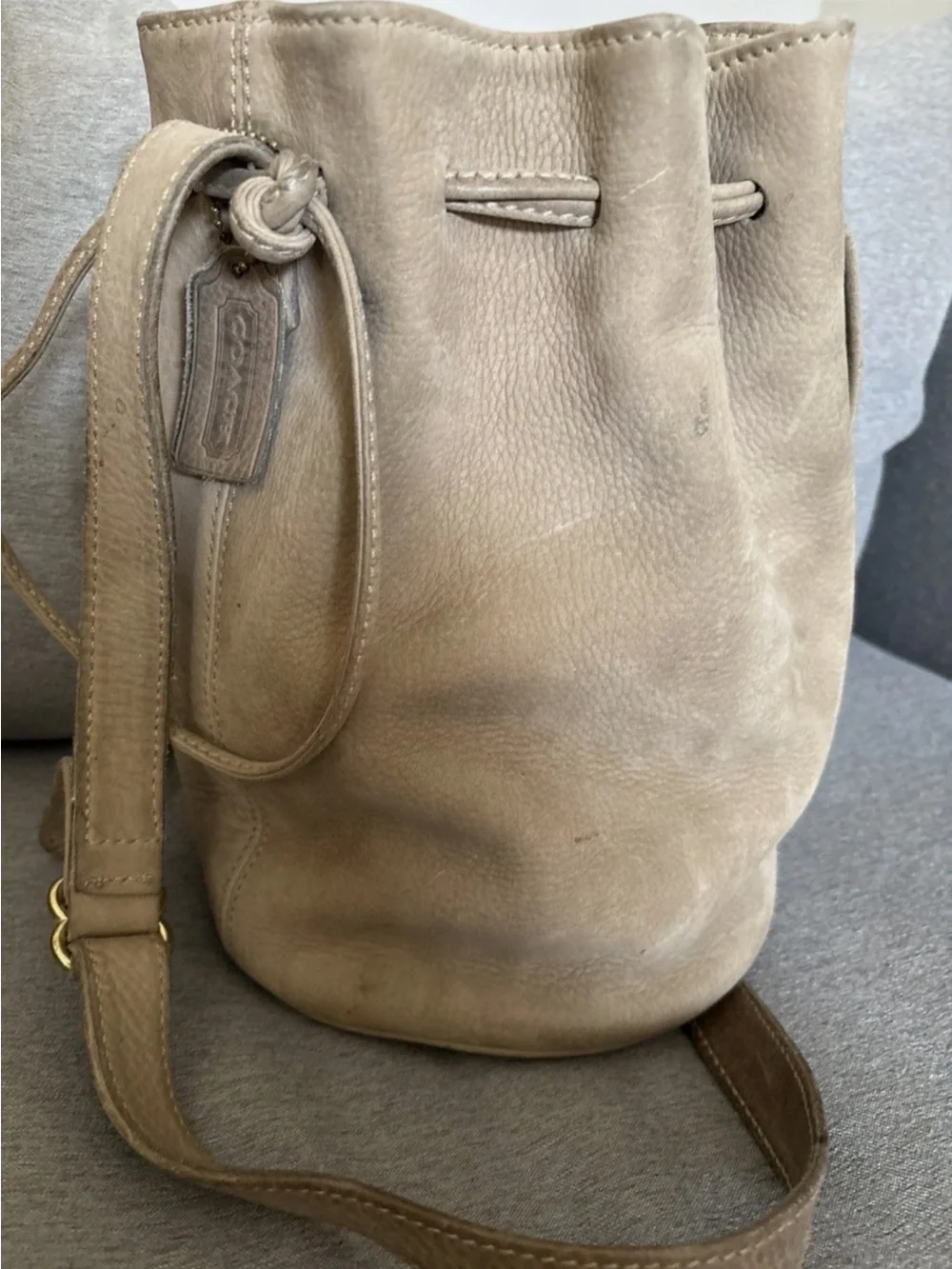 COACH Vintage Sonoma Drawstring Pebbled Nubuck Tan Leather Bucket Bag Purse 4931
